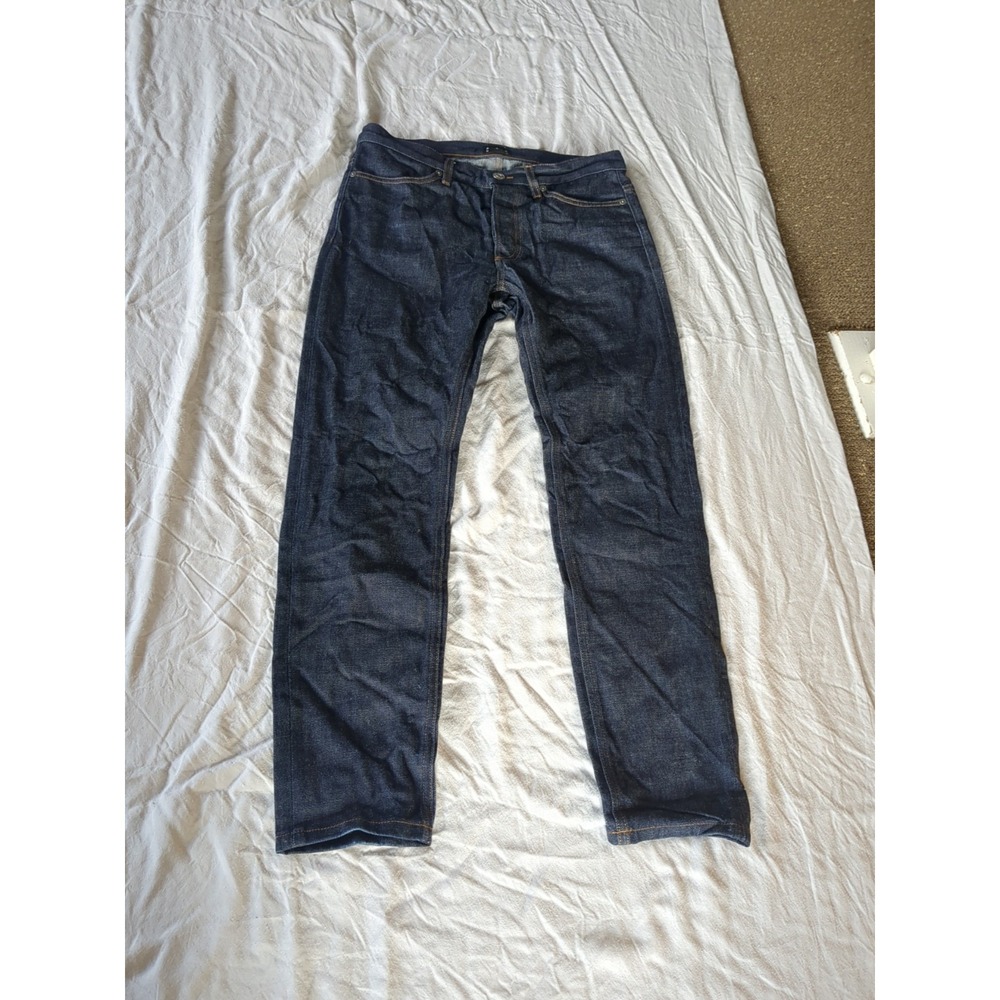 ASKET Slim Raw Denim Jeans Button Fly Sz 30 Dark Wash Blue 30X28 Italy Made